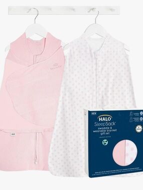 3-6 & 6-12 mo Halo Pink Polka Dot SleepSack Swaddle Set